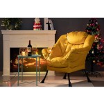 AcozyHom Modern Large Cotton Fabric Lazy Chair，Accent Contemporary Lounge Chair Single Steel Frame Leisure Sofa Chair with Armrests and A Side Pocket Yellow