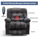 ANJHOME Overstuffed Massage Recliner Chairs with Heat and Vibration Soft Fabric Single Manual Reclining Chair for Living Room Bedroom Grey