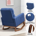AVAWING Living Room Rocking Chair Comfortable Fabric Rocker Padded Seat Wood Base Modern High Back Armchair Blue