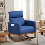 AVAWING Living Room Rocking Chair Comfortable Fabric Rocker Padded Seat Wood Base Modern High Back Armchair Blue