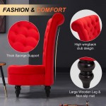 AVAWING Throne Royal Chair Set of 2 for Living Room Button-Tufted Accent Armless High Back Chair with 24.6 Inch Larger Seat Thick Padding and Rubberwood Legs Enthusiastic Red