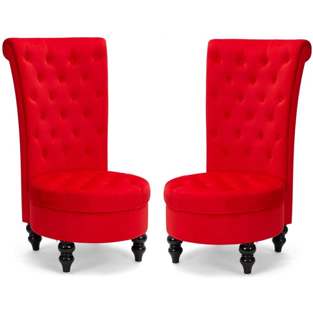 AVAWING Throne Royal Chair Set of 2 for Living Room Button-Tufted Accent Armless High Back Chair with 24.6 Inch Larger Seat Thick Padding and Rubberwood Legs Enthusiastic Red