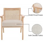 Chairus Living Room Accent Chairs Set of 2 Chenille Upholstered Lounge Armchair with Breathable Rattan Back Modern Compfy Guest Chair for Reception Fireplace Bedroom Beige
