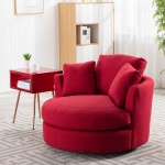 Dolonm Swivel Accent Barrel Chair Modern Sofa Lounge Club Round Chair Linen Fabric for Living Room Hotel with 3 Pillows Red-Plain