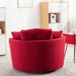 Dolonm Swivel Accent Barrel Chair Modern Sofa Lounge Club Round Chair Linen Fabric for Living Room Hotel with 3 Pillows Red-Plain