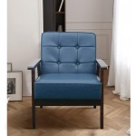 eclife PU Leather Sofa Couch Modern Mid-Century Wooden Solid Single Armchair Sofa Lounge Chair for Living Room Bedroom Padded Reading Chair Blue