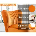 Janoray Velvet Accent Chair Set of 2 Comfy Living Room Chair Armless Slipper Chair Mid Century Side Chair Single Sofa Chair with Golden Legs Wingback for Bedroom Guest Room Orange