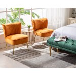 Janoray Velvet Accent Chair Set of 2 Comfy Living Room Chair Armless Slipper Chair Mid Century Side Chair Single Sofa Chair with Golden Legs Wingback for Bedroom Guest Room Orange