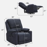 KIGOTY Rocking Recliner Chair 360 Degree Swivel Massage Sofa Chair with Heating Linen Cotton Fabric Ergonomic Lounge Chair with 2 Cup Holders & Side Pockets for Living Room Home Theater Navy Blue