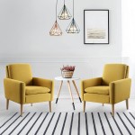 Lohoms Modern Accent Fabric Chair Single Sofa Comfy Upholstered Arm Chair Living Room Furniture Mustard Yellow