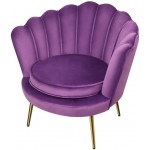 Magshion Modern Scalloped Back Accent Velvet Upholstered Armchair with Golden Legs & Soft Pillow for Living Room Comfy Vanity Chair,Tufted Guest ChairPurple