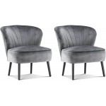 Mcombo Set of 2 Modern Accent Chairs Velvet Tufted Wingback Club Chairs Leisure Upholstered Side Chair with Wood Legs Vanity Chair for Living Room Bedroom Reception 4720 Dark Grey