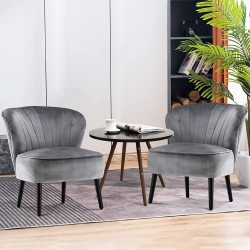 Mcombo Set of 2 Modern Accent Chairs Velvet Tufted Wingback Club Chairs Leisure Upholstered Side Chair with Wood Legs Vanity Chair for Living Room Bedroom Reception 4720 Dark Grey