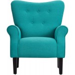 Merax Modern Upholstered Accent Chair Armchair for Bedroom Living Room or Office Linen Including Thick Cushion and Wooden Legs Teal