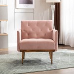Modern Velvet Accent Chair Living Room Bedroom Leisure Single Sofa Chair with Gold Metal feet TV armrest seat Suitable for Small Space Home Office Coffee Chair Pink