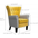 Modern Velvet Accent Chair Vanity Decor Wingback Armchair Curved Tufted Club Adult Chair with Wood Legs for Living Room Bedroom Office Light Grey+Yellow