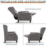 OQQOEE Wingback Recliner Chair Set of 2 with Massage & Heat Vibration Fabric Push Back Accent Chairs Diamond Tufted Reclining Armchair for Living Room Bedroom Fabric Grey*2