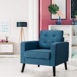 ReunionG Modern Accent Mid Century Armchair W Rubber Wood Legs Linen Single Sofa W Fabric Cushion Upholstered Arm Chair for Living Room Office Bedroom Blue