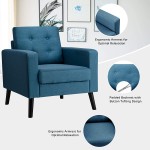 ReunionG Modern Accent Mid Century Armchair W Rubber Wood Legs Linen Single Sofa W Fabric Cushion Upholstered Arm Chair for Living Room Office Bedroom Blue