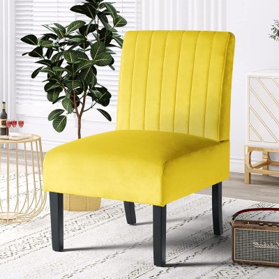 STHOUYN Modern Velvet Armless Accent Chair Decorative Slipper Chair Vanity Chair for Bedroom Desk Corner Side Chair Living Room Furniture Yellow
