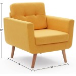 Tbfit Linen Fabric Accent Chairs Mid Century Modern Armchair for Living Room Bedroom Button Tufted Upholstered Comfy Reading Accent Chair SofaYellow