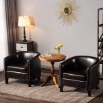 VINGLI Club Chair Set of 2 Faux Leather Accent Chair Upholstered Barrel Chair Tub Chair Lounge Chair Reception Chair Fireside Chair with Antique Style for Living Room Office Room Dark Brown