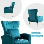 WQSLHX Living Room Chairs Set of 2 with Lumbar Pillow Velvet Accent Chair with High Back Mid Century Armchair for Bedroom with Armrest Arm Chair with Golden Metal Legs Teal