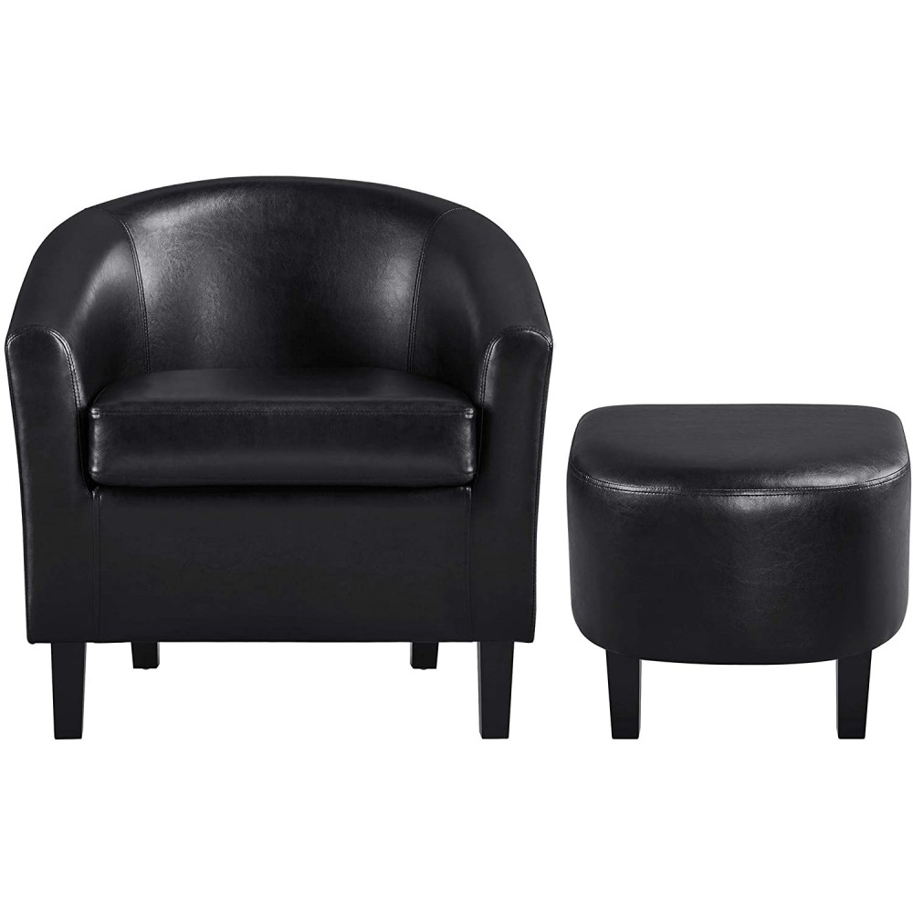 Yaheetech Contemporary Club Chair for Living Room Accent Arm Chair Tub Chair Upholstered Barrel Chair and Ottoman Set for Living Room Guestroom Bedroom