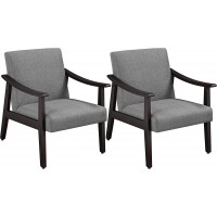 Yaheetech Mid-Century Accent Chair Retro Fabric Armchair Modern Side Chair with Wooden Frame Legs & Cushions for Living Room Bedroom Reading 2pcs Dark Gray