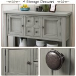 46" Solid Wood Console Table Series Buffet Sideboard Sofa Table with 4 Drawers 2 Doors Cabinet Bottom Display Shelf for Living Room Kitchen Dining Room Entryway and Hallway Antique Gray + Wood