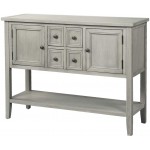 46" Solid Wood Console Table Series Buffet Sideboard Sofa Table with 4 Drawers 2 Doors Cabinet Bottom Display Shelf for Living Room Kitchen Dining Room Entryway and Hallway Antique Gray + Wood