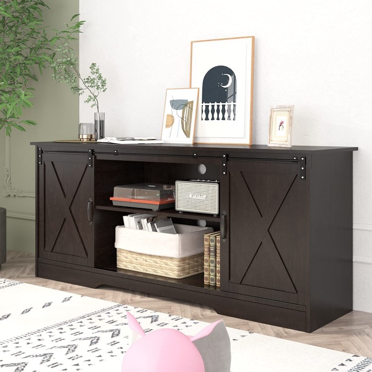 Buffet Cabinet with Storage Coffee Bar Cabinet with Sliding Barn Door for Living Room Office Farmhouse Credenza Sideboard Buffet with Adjustable Shelves Home Furniture Espresso