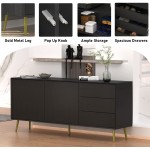 FAMAPY Sideboards and Buffets with Pop-Up Storage Buffet Sideboard Storage Cabinet Credenza Coffee Bar Cabinet Black 67.6”W x 15.8”D x 29.9”H