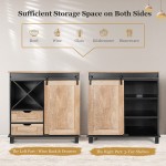 Giantex Buffet Sideboard Coffee Bar Station with Sliding Barn Door 2 Drawers Wine Rack Wood Cupboard Pantry Farmhouse Storage Cabinet for Kitchen Living Room Natural & Black