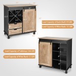 Giantex Buffet Sideboard Coffee Bar Station with Sliding Barn Door 2 Drawers Wine Rack Wood Cupboard Pantry Farmhouse Storage Cabinet for Kitchen Living Room Natural & Black