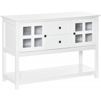 HOMCOM Kitchen Sideboard Serving Buffet Cabinet Cupboard Console Table with Adjustable Shelves Glass Doors and 2 Drawers for Living Room White