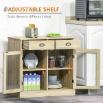 HOMCOM Rustic Farmhouse Sideboard Buffet Cabinet with 2 Glass Doors Adjustable Shelves and 2 Drawers for Kitchen Living Room Oak