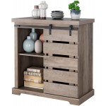 HOSTACK Coffee Bar Cabinet Farmhouse Sliding Barn Door Cabinet Buffet Storage Cabinet with Adjustable Shelves for Living Room Kitchen Entryway Ash Gray