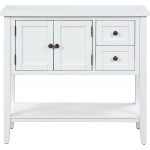 Knocbel 36in Console Table Buffet Sideboard with 2-Drawer Storage Cabinet and Bottom Open Shelf 140lbs Weight Capacity White