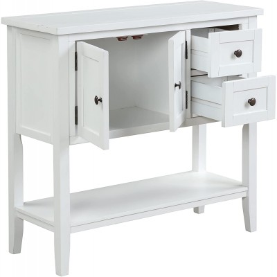 Knocbel 36in Console Table Buffet Sideboard with 2-Drawer Storage Cabinet and Bottom Open Shelf 140lbs Weight Capacity White
