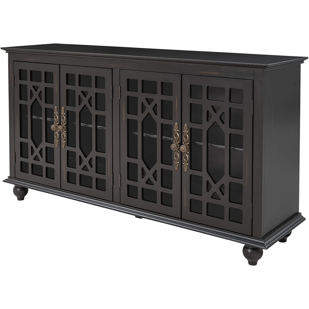 Knocbel Vintage 4-Door Console Table Buffet Sideboard Cupboard with Adjustable Shelves and Metal Handles Entry Hallway Foyer Table Storage Cabinet 60" W x 15.7" D x 33.8" H Black