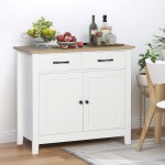 Modern Kitchen Buffet Cabinet Storage Sideboard with 2 Drawers 2 Doors Adjustable Middle Shelf Console Table Floor Cupboard for Dining Room Living Room Entryway White