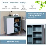 OBERICOL Sideboard Accent Kitchen Cabinet Wood Console Table with One Door and Adjustable Shelves White+Blue
