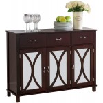 Pilaster Designs Espresso Wood Sideboard Buffet Server Console Table with Storage Drawers & Mirrored Cabinet Doors Cherry