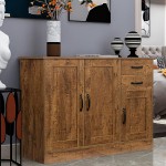 Sideboard Buffet Server Cabinet 43-Inch Storage Cabinet Console Stand with Drawers & Adjustable Shelves Dark Walnut