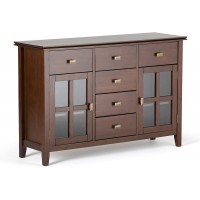 SIMPLIHOME Artisan Solid Pine Wood 54 inch Contemporary Sideboard Buffet Credenza in Russet Brown features 2 Doors 6 Drawers and 2 Cabinets with Large storage spaces