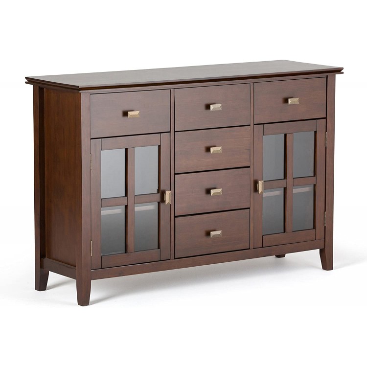 SIMPLIHOME Artisan Solid Pine Wood 54 inch Contemporary Sideboard Buffet Credenza in Russet Brown features 2 Doors 6 Drawers and 2 Cabinets with Large storage spaces