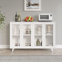 Storage Cabinet Buffet Sideboard Server Table with Doors and Shelf Console Cupboard Display Organiser Unit for Home Kitchen Living Room Hallway White D02