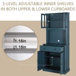 VEIKOUS 72" Kitchen Pantry Buffet Freestanding Storage Cabinet with Hutch Wide Countertop Large Drawer and Adjustable Shelves Dark Teal