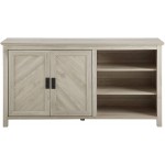 Walker Edison Modern Wood Grooved Buffet Sideboard with Open Storage-Entryway Serving Storage Cabinet Doors-Dining Room Console 58 Inch Birch
